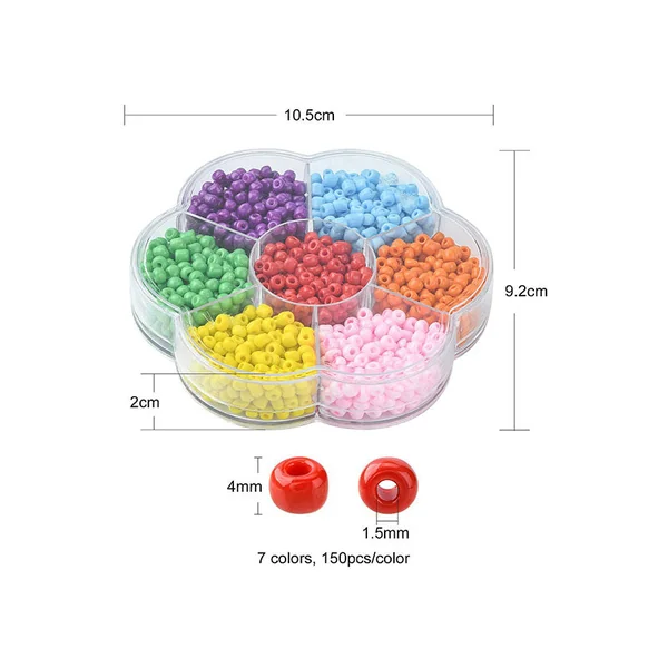 Boite de 7 couleurs de grosses perles de rocailles - 4 mm