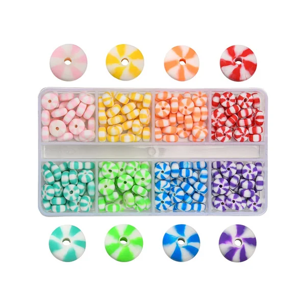 Boite de 8 couleurs de perles heishi épaisses rayées