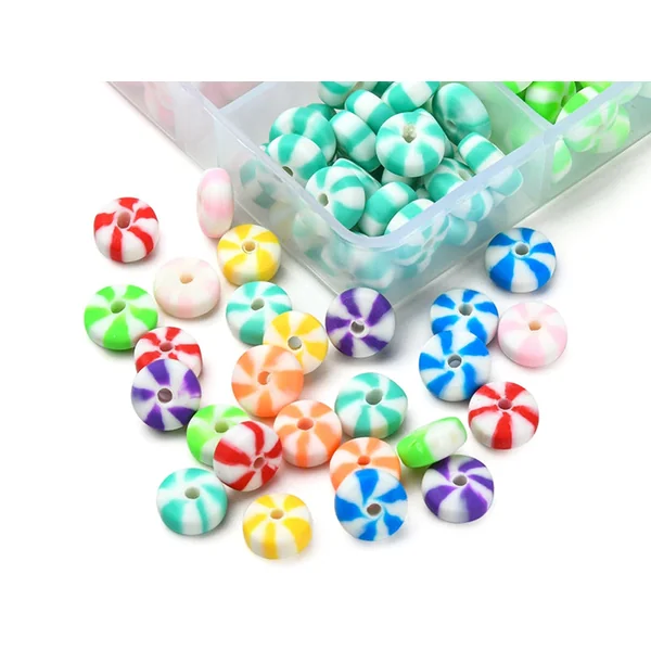 Boite de 8 couleurs de perles heishi épaisses rayées