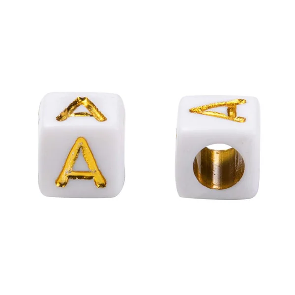 Boite de 934 perles carrées en plastique - lettres alphabet - dorées et blanches