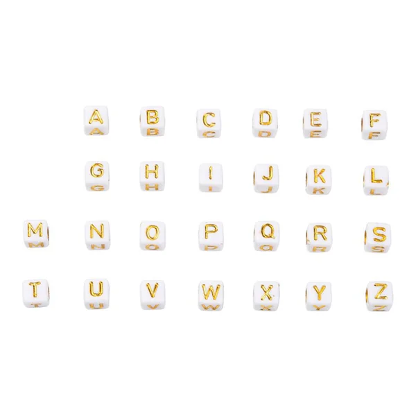 Boite de 934 perles carrées en plastique - lettres alphabet - dorées et blanches