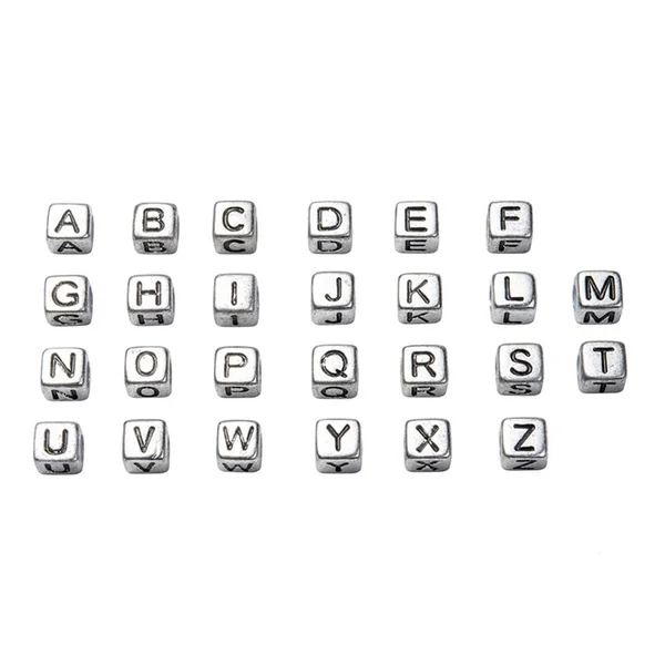 Boite de 934 perles lettres alphabet carrées - argentées