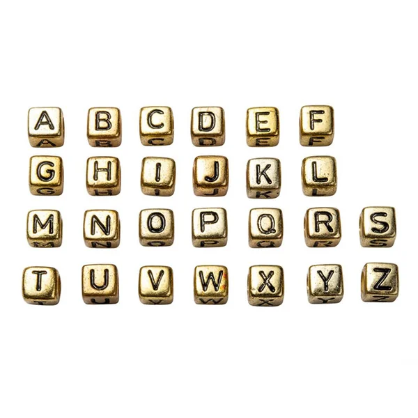 Boite de 934 perles lettres alphabet carrées - dorées