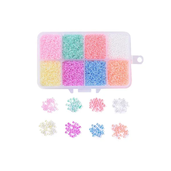 Boite de perles 8 couleurs acidulées transparentes