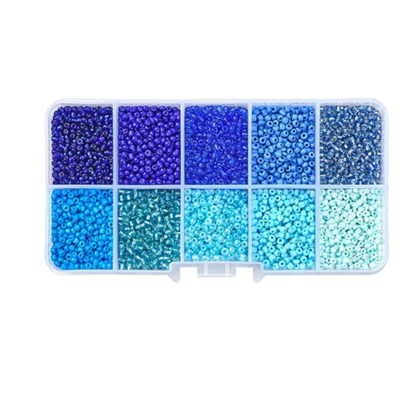 Boite de perles de rocailles - 10 Nuances bleues- 2,5mm - 8500 pcs