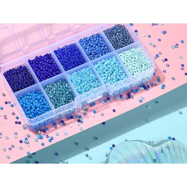 Boite de perles de rocailles - 10 Nuances bleues- 2,5mm - 8500 pcs