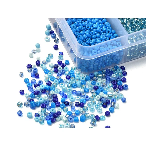 Boite de perles de rocailles - 10 Nuances bleues- 2,5mm - 8500 pcs