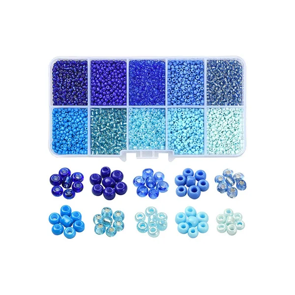 Boite de perles de rocailles - 10 Nuances bleues- 2,5mm - 8500 pcs