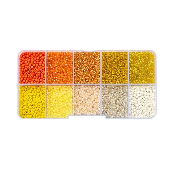 Boite de perles de rocailles - 10 Nuances jaunes orangées - 2,5mm - 8500 pcs