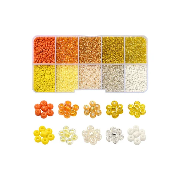 Boite de perles de rocailles - 10 Nuances jaunes orangées - 2,5mm - 8500 pcs