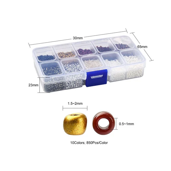 Boite de perles de rocailles - 10 Nuances Métal - 2,5mm - 8500 pcs