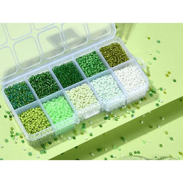 Boite de perles de rocailles - 10 Nuances Vertes- 2,5mm - 8500 pcs