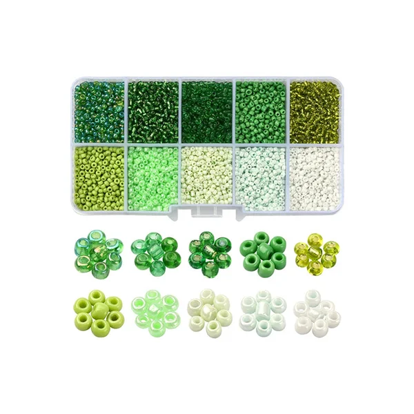 Boite de perles de rocailles - 10 Nuances Vertes- 2,5mm - 8500 pcs