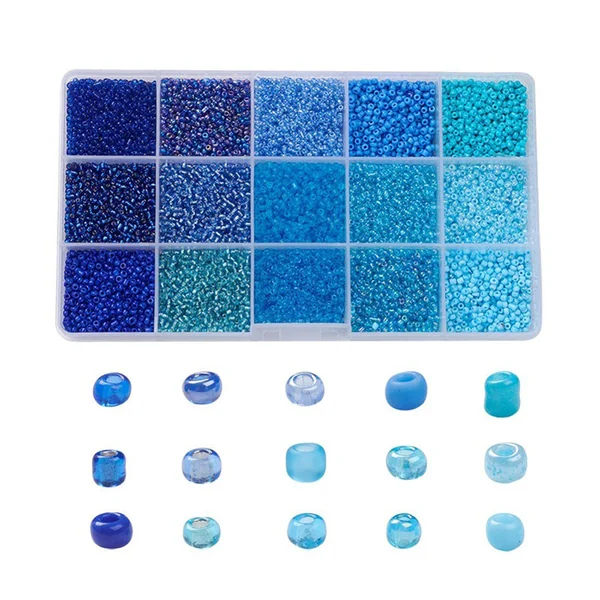 Boite de perles de rocailles - 15 Nuances Bleues - 2,5mm
