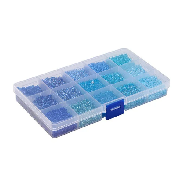 Boite de perles de rocailles - 15 Nuances Bleues - 2,5mm