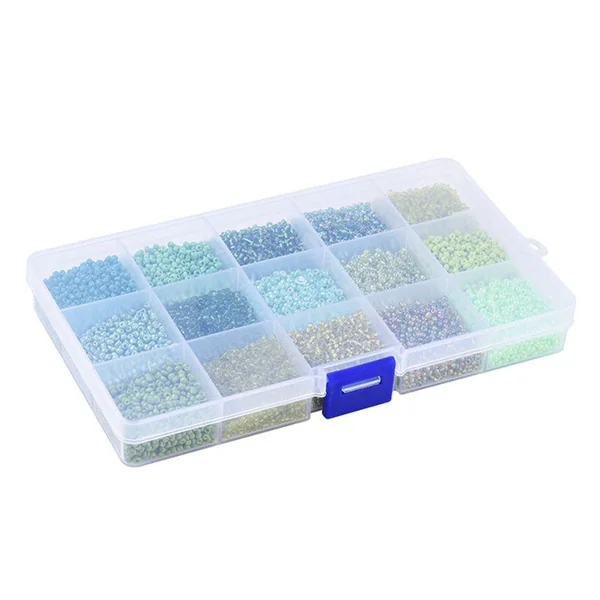 Boite de perles de rocailles - 15 Nuances Vertes - 2,5mm