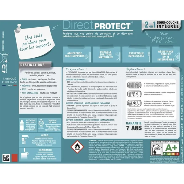 Bombe de peinture aérosol Glycéro Multi-matériaux V33 Direct Protect Brun havane