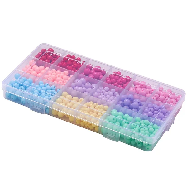 Boîte de 1000 perles rondes opaques en acrylique - 9 couleurs