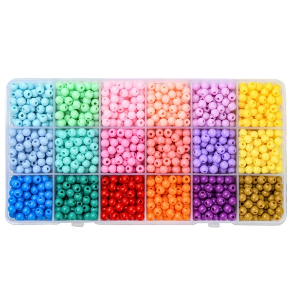 Boîte de 1500 perles - 18 couleurs de perles opaques en plastique - 6 x 5 mm
