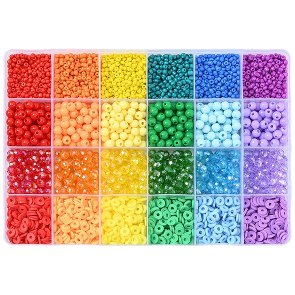 Boîte de 4300 perles variées : rocailles, plastique, heishi - 6 couleurs