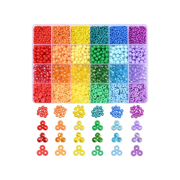 Boîte de 4300 perles variées : rocailles, plastique, heishi - 6 couleurs