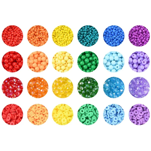 Boîte de 4300 perles variées : rocailles, plastique, heishi - 6 couleurs