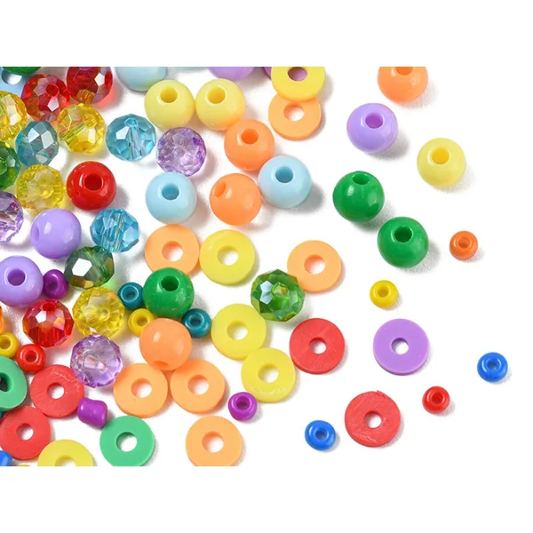 Boîte de 4300 perles variées : rocailles, plastique, heishi - 6 couleurs