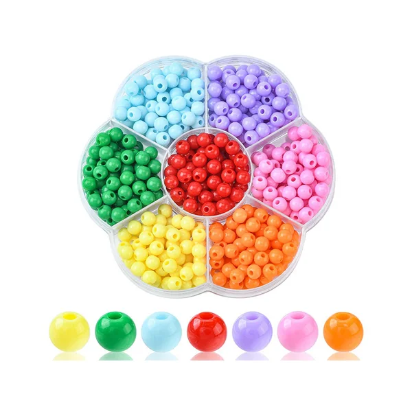 Boîte de 490 perles opaques rondes - 7 couleurs - 6 mm