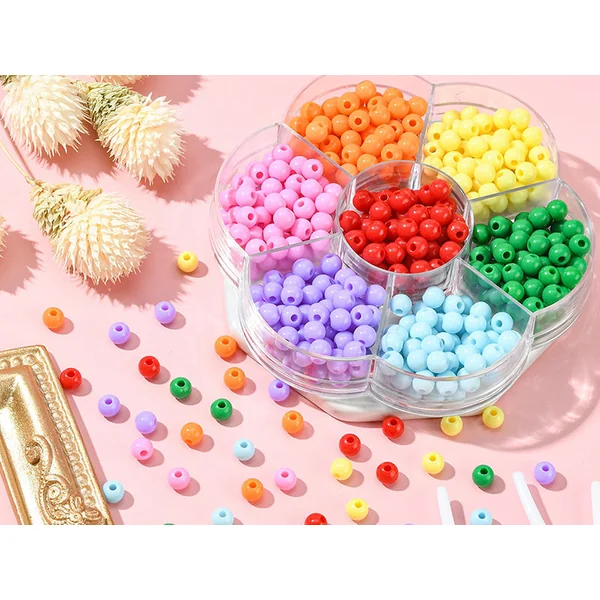 Boîte de 490 perles opaques rondes - 7 couleurs - 6 mm