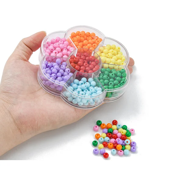 Boîte de 490 perles opaques rondes - 7 couleurs - 6 mm