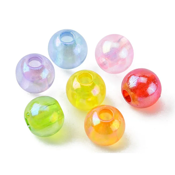 Boîte de 490 perles rondes transparentes en acrylique - 7 couleurs - 6 mm