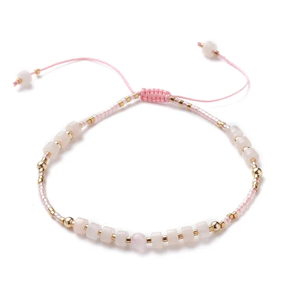 Bracelet fin - perles d' aventurine et quartz rose - taille ajustable
