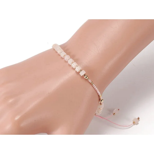 Bracelet fin - perles d' aventurine et quartz rose - taille ajustable