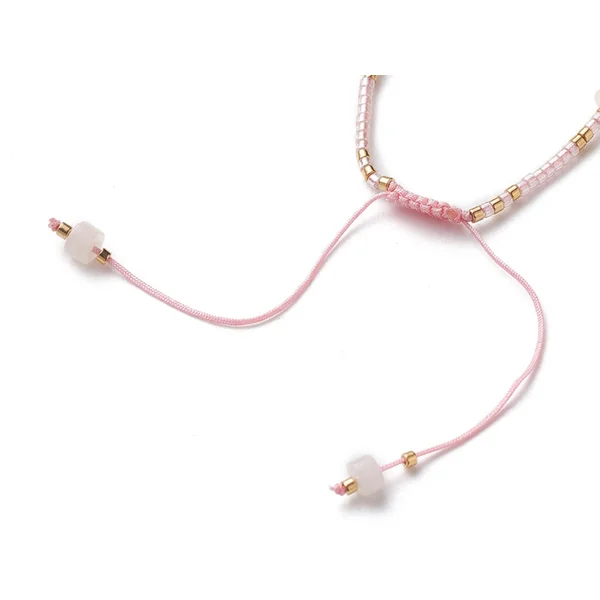 Bracelet fin - perles d' aventurine et quartz rose - taille ajustable
