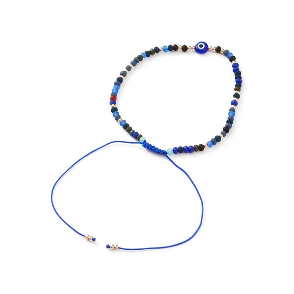 Bracelet perles œil bleu - porte bonheur - taille ajustable