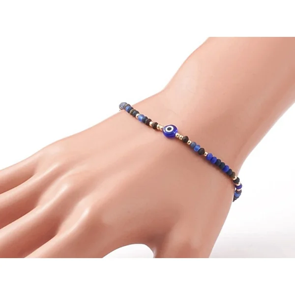 Bracelet perles œil bleu - porte bonheur - taille ajustable
