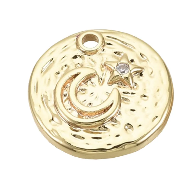 Breloque dorée à l'or fin 18 K – Lune et étoile scintillante