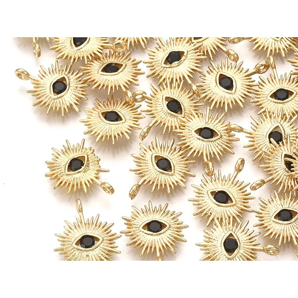 Breloque dorée à l'or fin 18K – Soleil avec œil strass noir