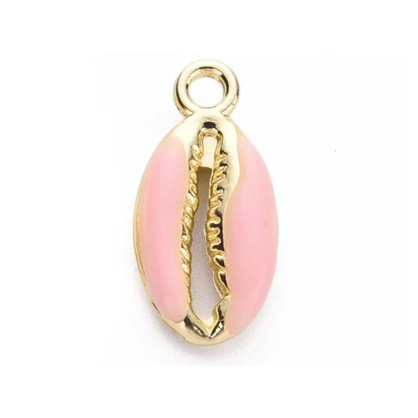 Breloque émaillée - cauri rose - 17 mm
