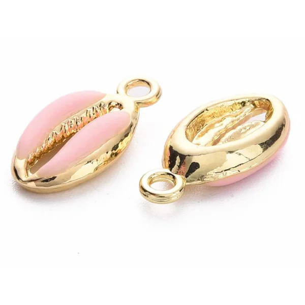 Breloque émaillée - cauri rose - 17 mm