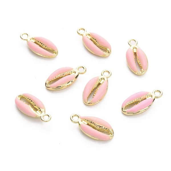 Breloque émaillée - cauri rose - 17 mm