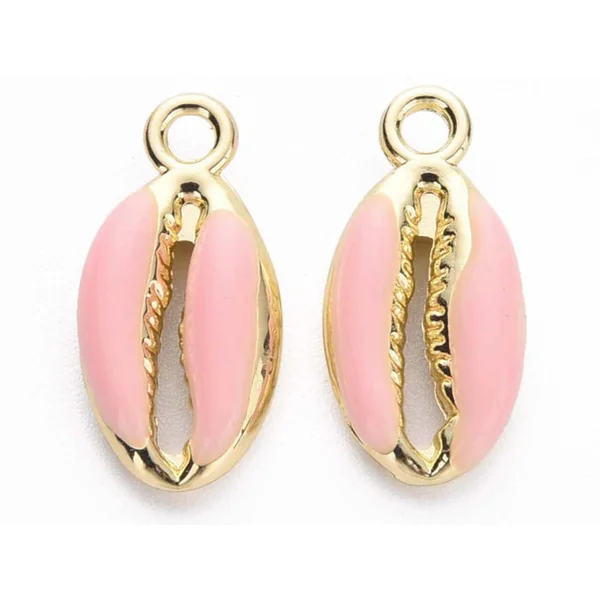 Breloque émaillée - cauri rose - 17 mm
