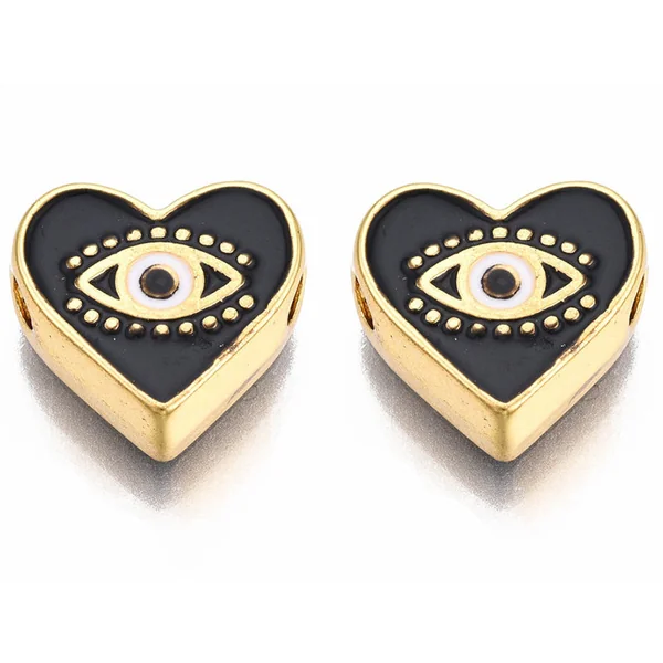 Breloque émaillée - cœur & œil - noir - 11 mm