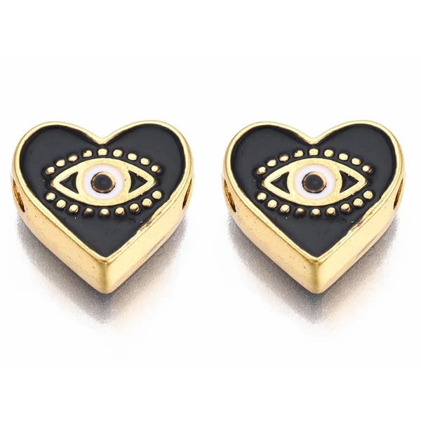 Breloque émaillée - cœur & œil - noir - 11 mm