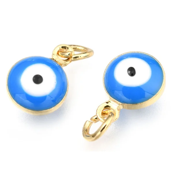 Breloque émaillée et dorée à l'or fin - œil bleu - 9,5 x 6,5 mm