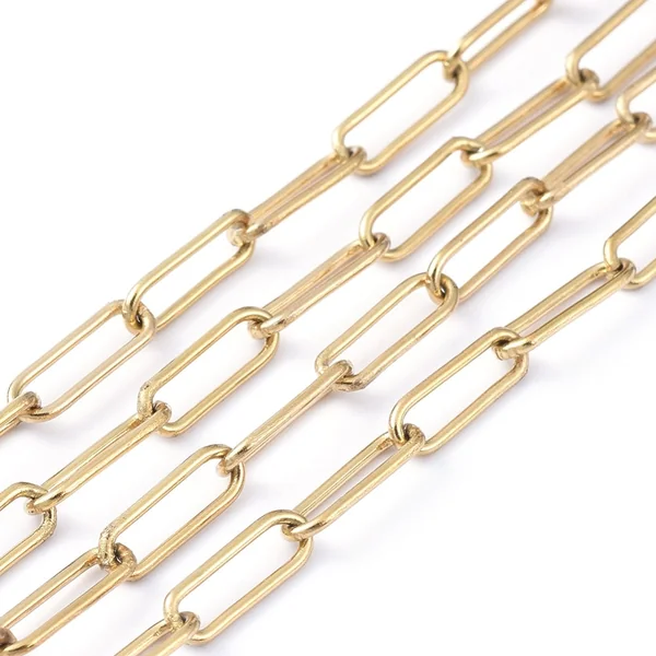 Chaine trombone dorée 10x3 mm - acier inoxydable 304 x 20 cm