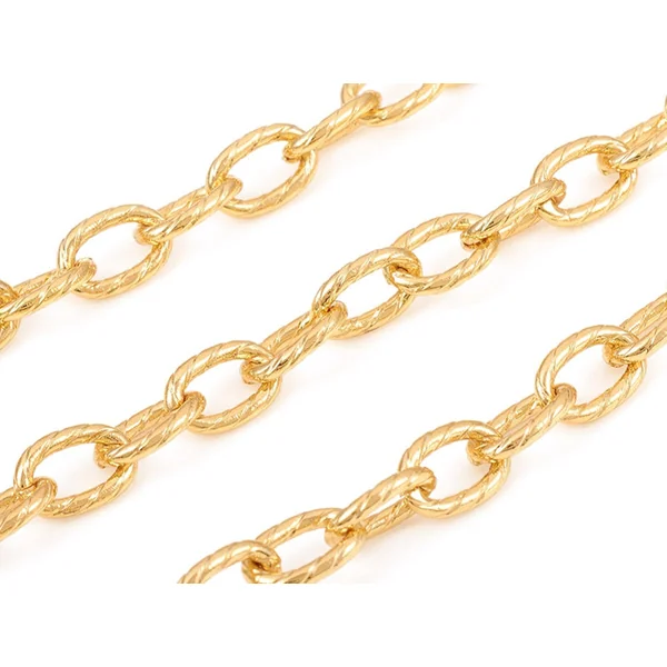 Chaîne maillons ovales effet torsadé 10 x 6,5 mm - doré à l'or fin 18 K x 20 cm
