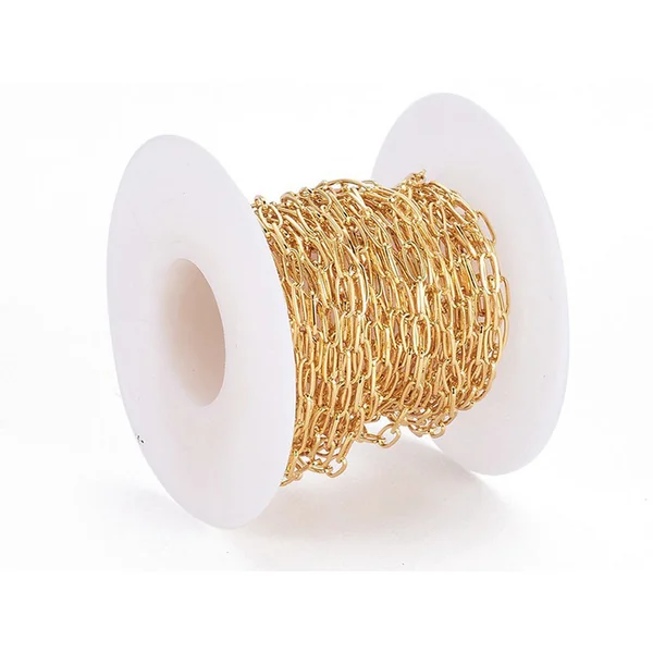 Chaîne trombone - 6 x 2 mm - doré à l'or fin 18K x 20 cm