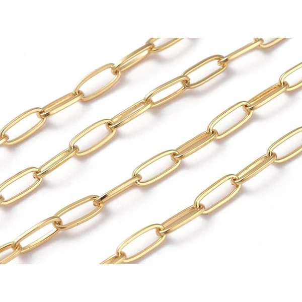 Chaîne trombone - 6 x 2 mm - doré à l'or fin 18K x 20 cm
