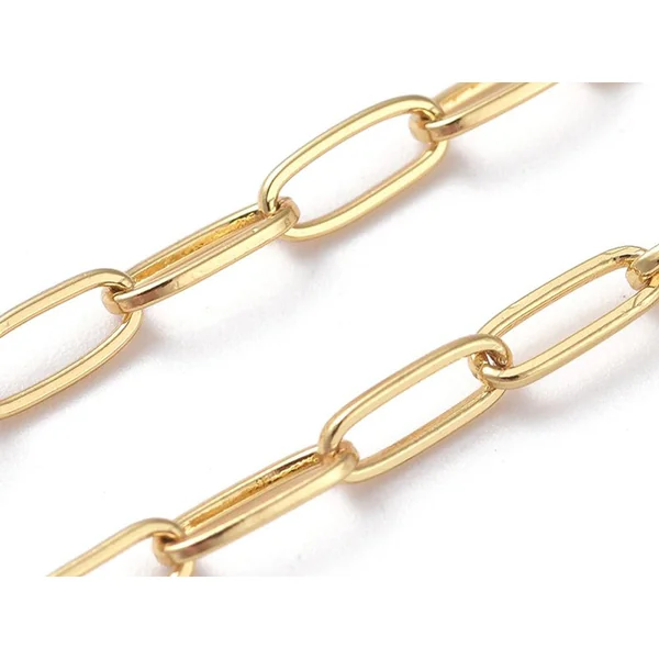 Chaîne trombone - 6 x 2 mm - doré à l'or fin 18K x 20 cm